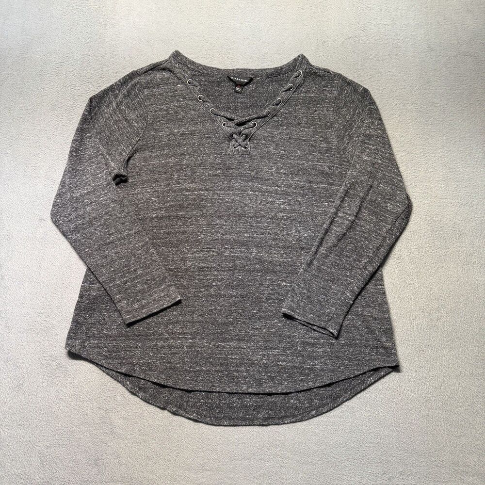 Rock & Republic Women’s XL Long Sleeve Sweater Top Gray Lace Up V Neck Stretch